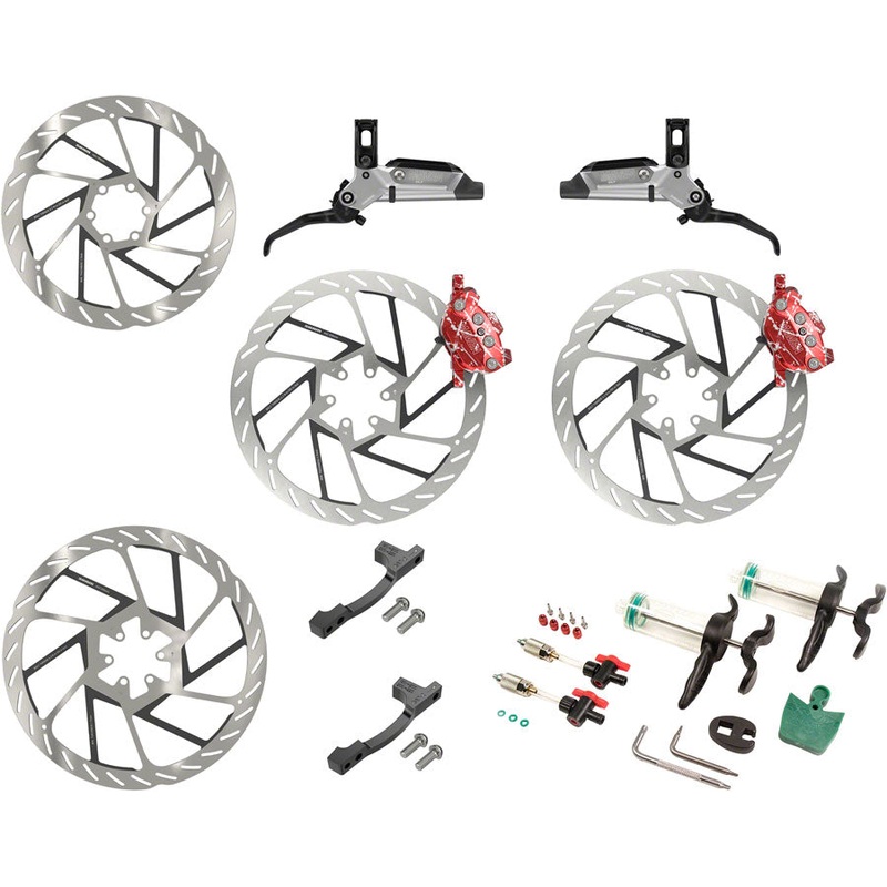 SRAM Maven Ultimate Stealth Expert Disc Brake Kit – Front/Rear Levers Front/Rear Red Splash Calipers Adapters 4 Rotors Bleed Kit