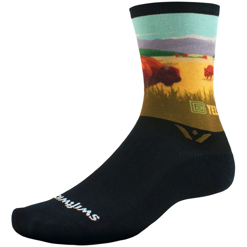Swiftwick Vision Impression National Park Crew Socks – 6″ YLWstAnkle Bison Large