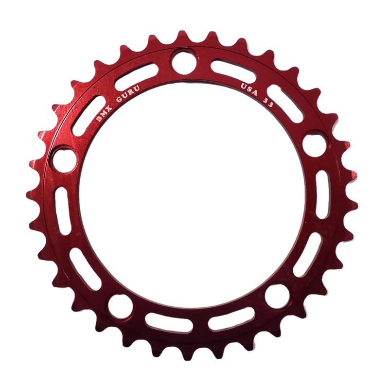 BMXGuru 33t BMX Chainring – Blood Red – 110mm 5-bolt – USA Made