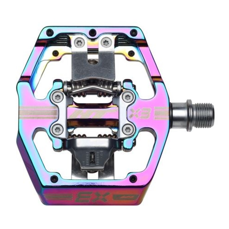 HT Components X3 Pedals – Dual Sided Clipless with Platform, Aluminum, 9/16″, Oil Slick