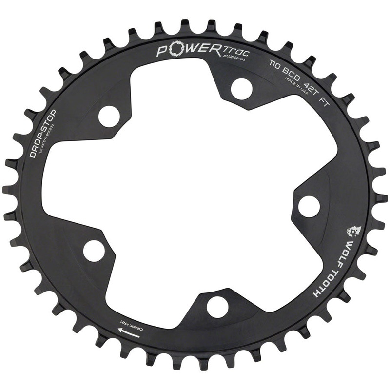 Wolf Tooth Elliptical 110 BCD Chainring – 42t, 110 BCD, 5-Bolt, Drop-Stop, 10/11/12-Speed Eagle and Flattop Compatible, Black