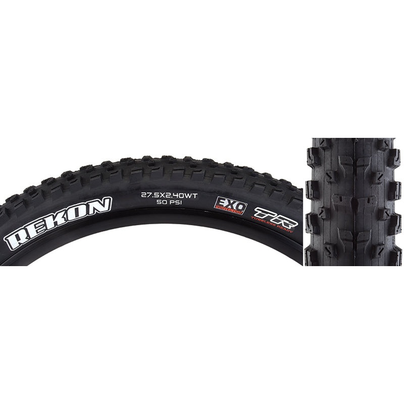 Maxxis Rekon Tire – 27.5 x 2.4 Tubeless Folding BLK Dual Compound EXO Wide Trail
