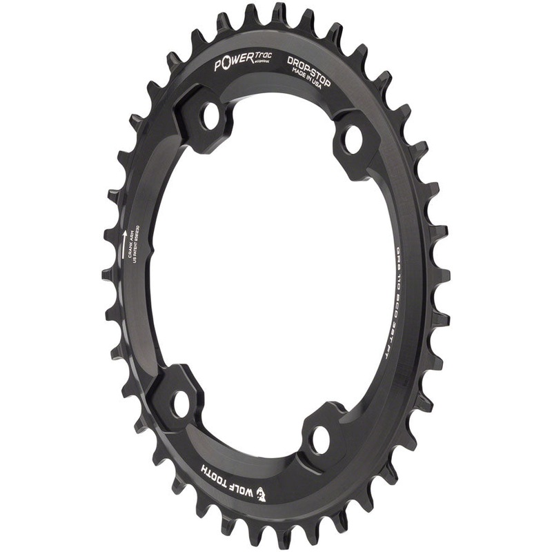 Wolf Tooth Elliptical Shimano 110 Asymmetric BCD Chainring – 38t, 110 Asymmetric BCD, 4-Bolt, Drop-Stop, For Shimano GRX Cranks, Black