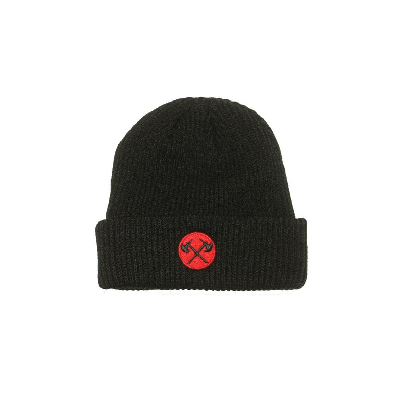 Demolition Axes Cuff Beanie – Red On Black
