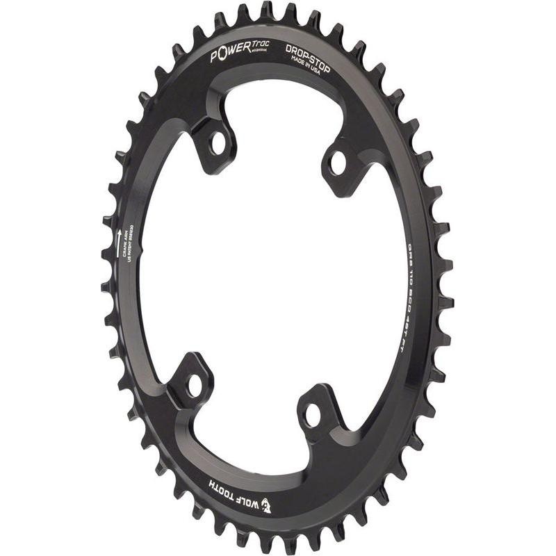 Wolf Tooth Elliptical Shimano 110 Asymmetric BCD Chainring – 46t 110 Asymmetric BCD 4-Bolt Drop-Stop For Shimano GRX Cranks Black