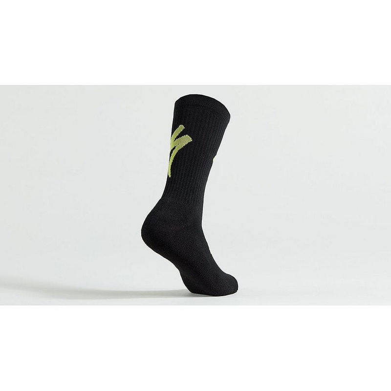 Specialized techno mtb tall logo sock black/hyper green s