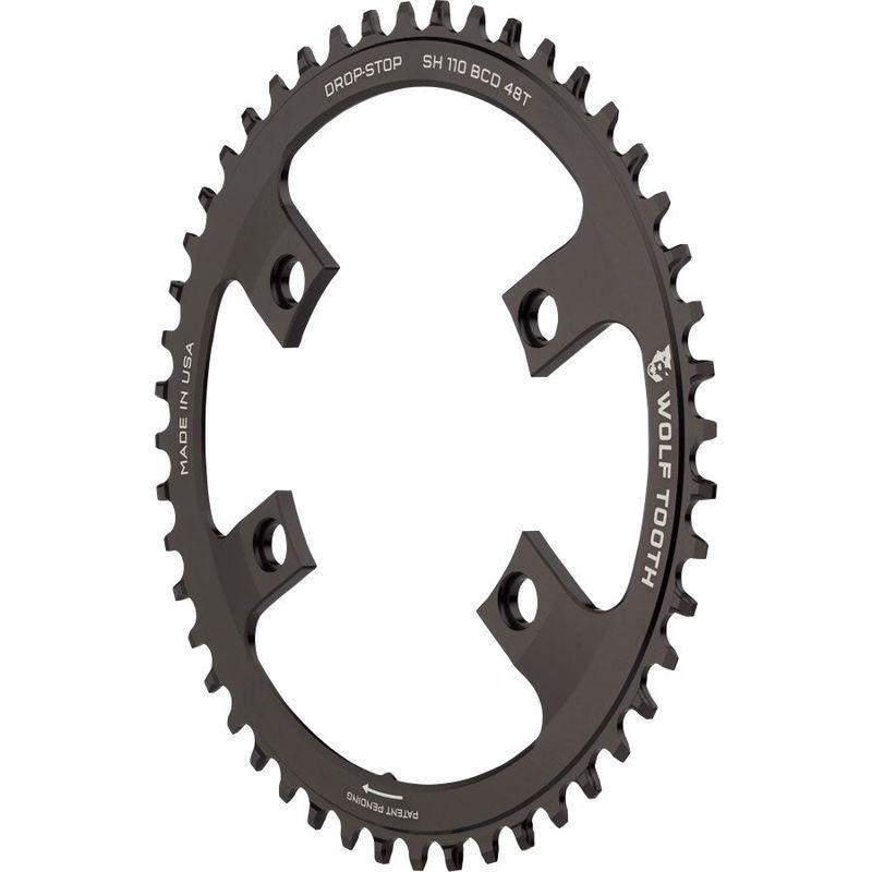 Wolf Tooth Shimano 110 Asymmetric BCD Chainring – 48t 110 Asymmetric BCD 4-Bolt Drop-Stop For Shimano Cranks Black