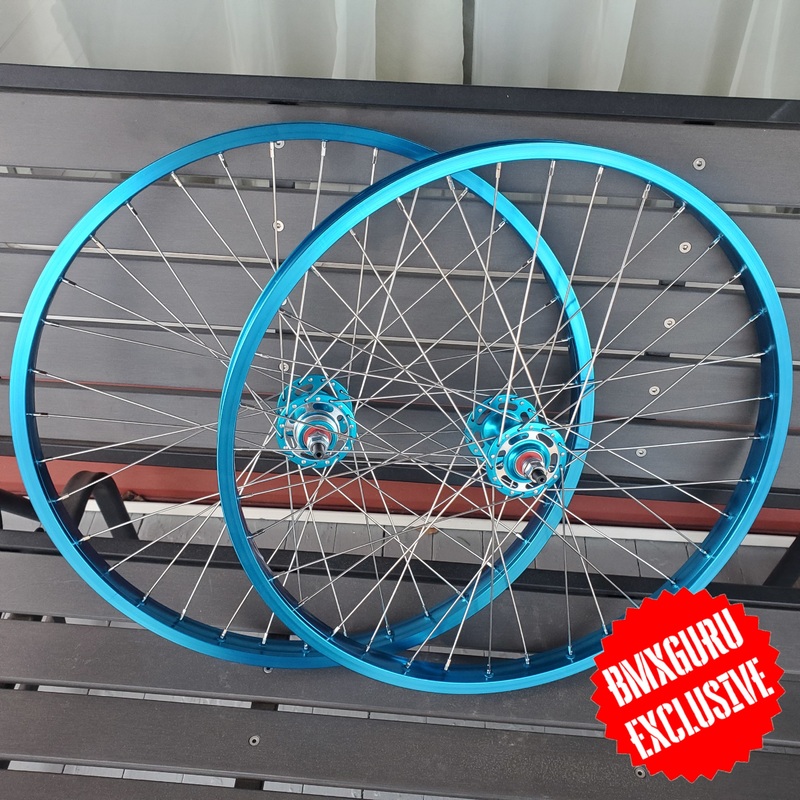 24″ 7X style Sealed Machined Flange BMX Wheelset – Pair – Blue Anodized