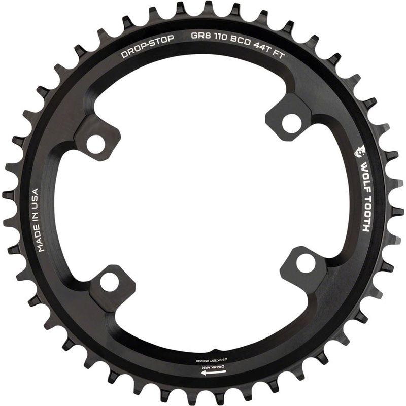 Wolf Tooth Shimano 110 Asymmetric BCD Chainring – 46t 110 Asymmetric BCD 4-Bolt Drop-Stop Flattop For Shimano GRX Cranks Black