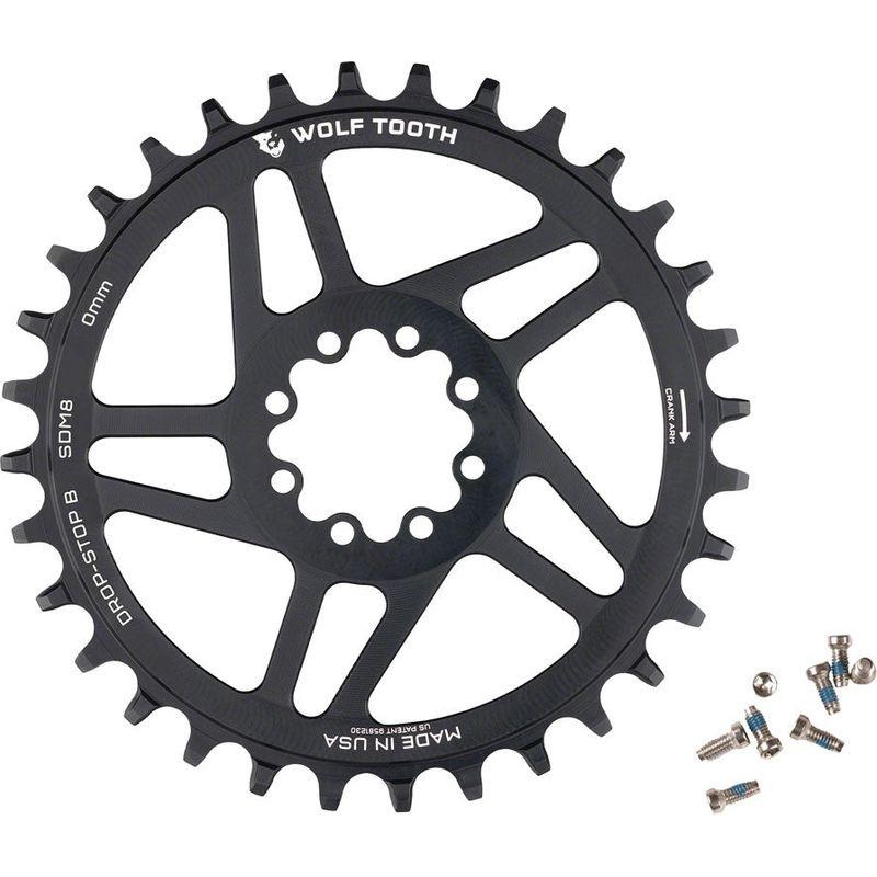 Wolf Tooth Direct Mount Chainring – 34t SRAM Direct Mount Drop-Stop B For SRAM 8-Bolt Cranksets 0mm Offset Black