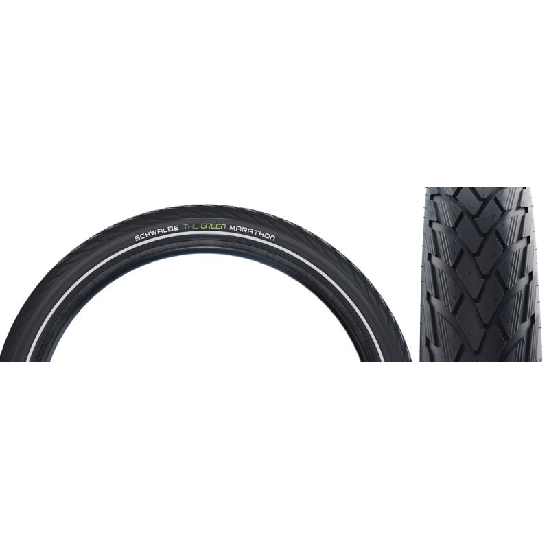 Schwalbe Green Marathon Tire – 700 x 25 Clincher Wire BLK/Reflective Performance Line GreenGuard TwinSkin Addix
