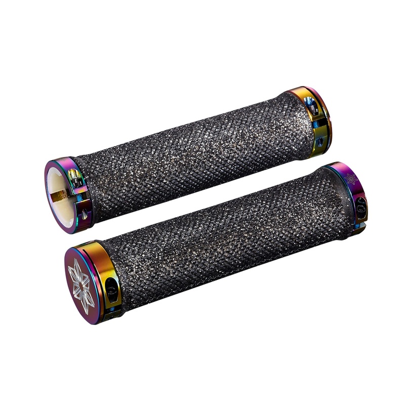 Supacaz Diamond Kush Dual Lock-on MTB Grips – Black / Oil Slick DH Star Ringz
