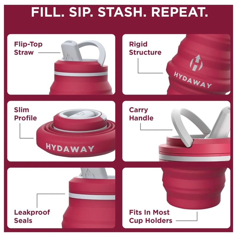 Hydaway Water Bottle Raspberry 17 Oz