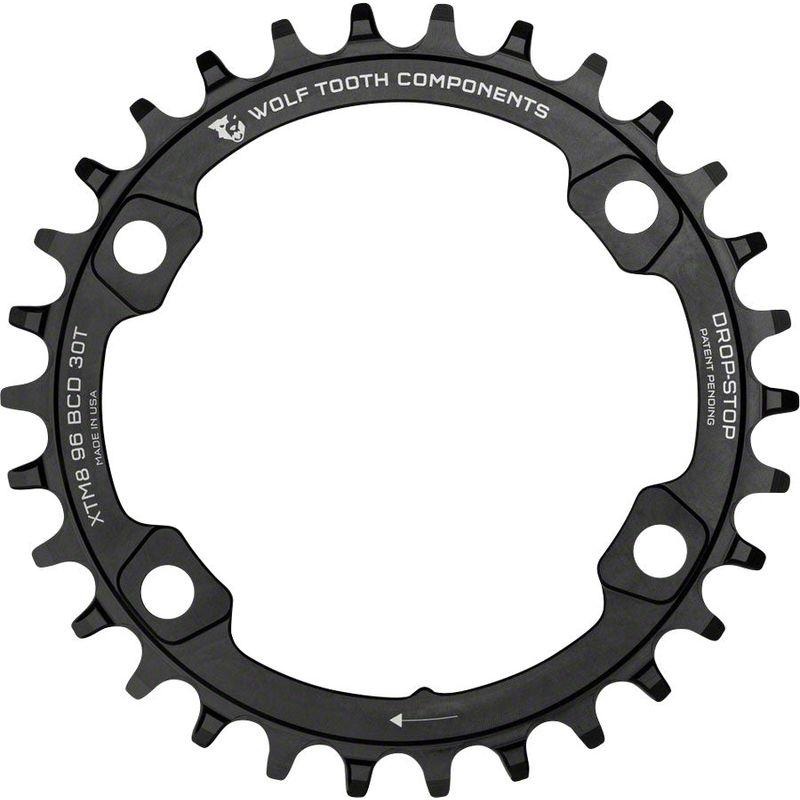 Wolf Tooth 96 BCD Chainring – 36t 96 Asymmetric BCD 4-Bolt Drop-Stop For Shimano XT M8000 and SLX M7000 Cranks Black