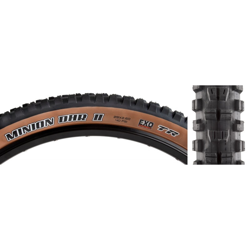 Maxxis Minion DHR II Tire – 27.5 x 2.4 Tubeless Folding BLK/Dark Tan Dual EXO Wide Trail