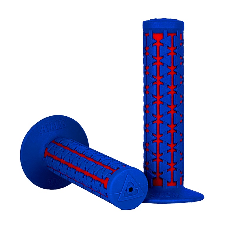 AME Dual BMX Grips – Flanged – Blue over Red – Made in the USA