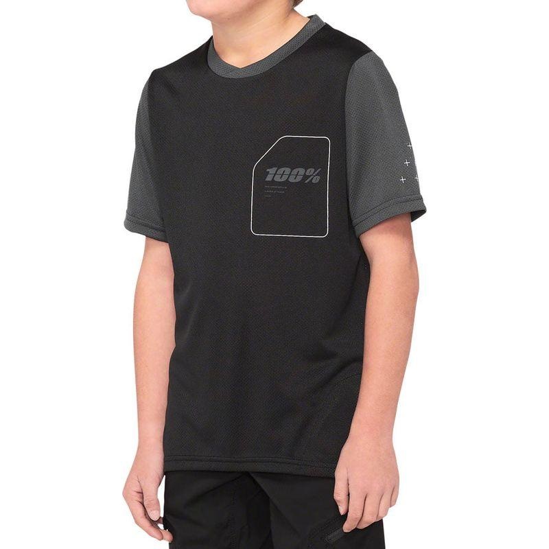 100% Ridecamp Jersey – Black/Charcoal Short Sleeve Youth Large